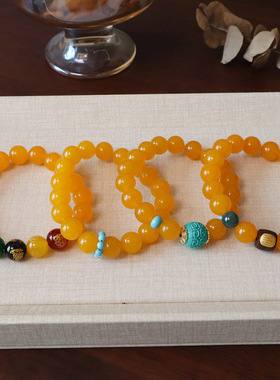 10MM天然黄玛瑙五路财神手链