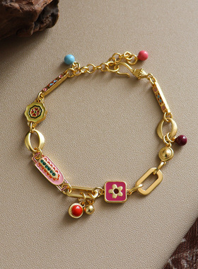 原创复古精致彩色双面滴油手链