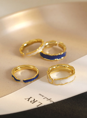 新款法式复古滴釉戒指女 INS风潮小众设计时尚个性百搭食指戒指环
