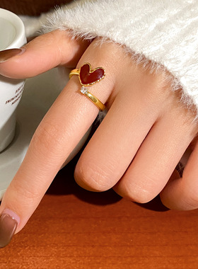 本命年红色爱心锆石开口食指戒