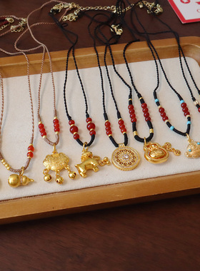 新中式沙金项链天然红玛瑙轻奢感锁骨链毛衣链小众时尚气质