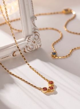 欧美跨境复古风轻奢感简约玻璃镶嵌毛衣链女高级感小众个性长项链