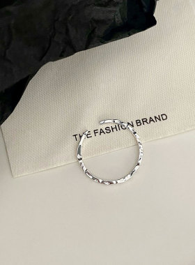 S925纯银锡纸纹戒指捶打肌理感开口指环气质冷淡风男女银饰戒