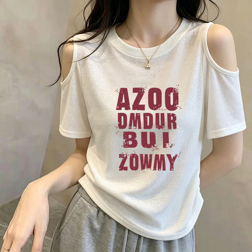 2026新款夏季网红设计感小心机短款露肩上衣服白色短袖T恤女ins潮
