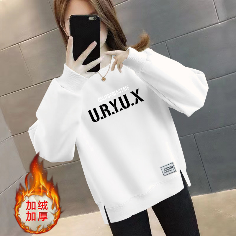 2025年爆款女士圆领长袖套头上衣宽松显瘦遮肉潮流字母百搭卫衣