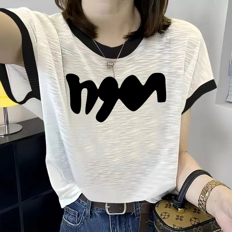 小众设计感竹节棉撞色短袖T恤女时尚百搭减龄灰色薄款夏季女上衣