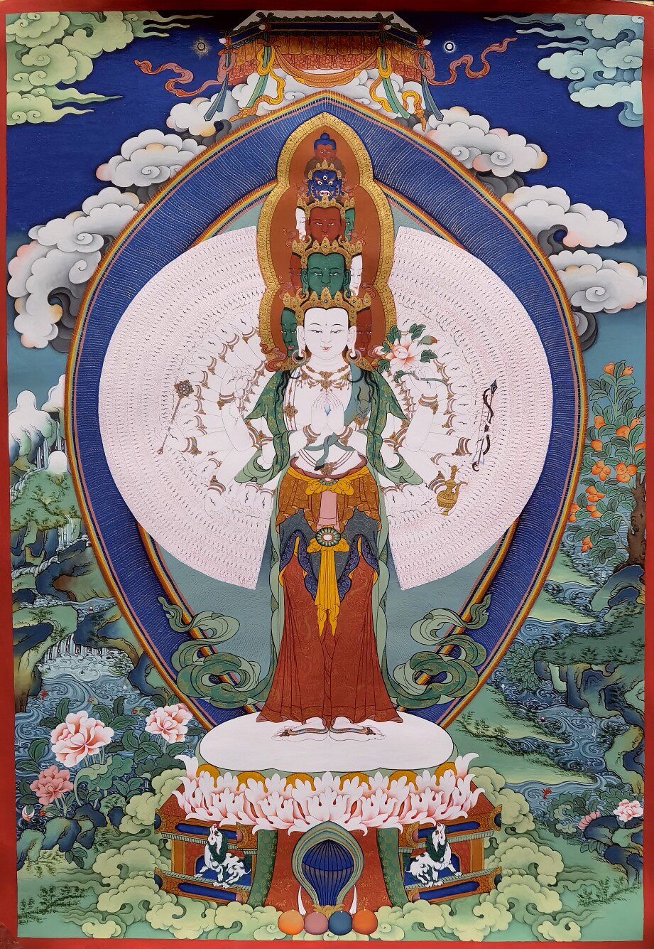 西藏雪旃唐卡纯手工绘制矿石颜料精美千手千眼观音畅销包邮特色艺