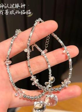 普通金属碎银KT猫手绳手链轻奢百搭可爱手串ins小礼物高级感手串