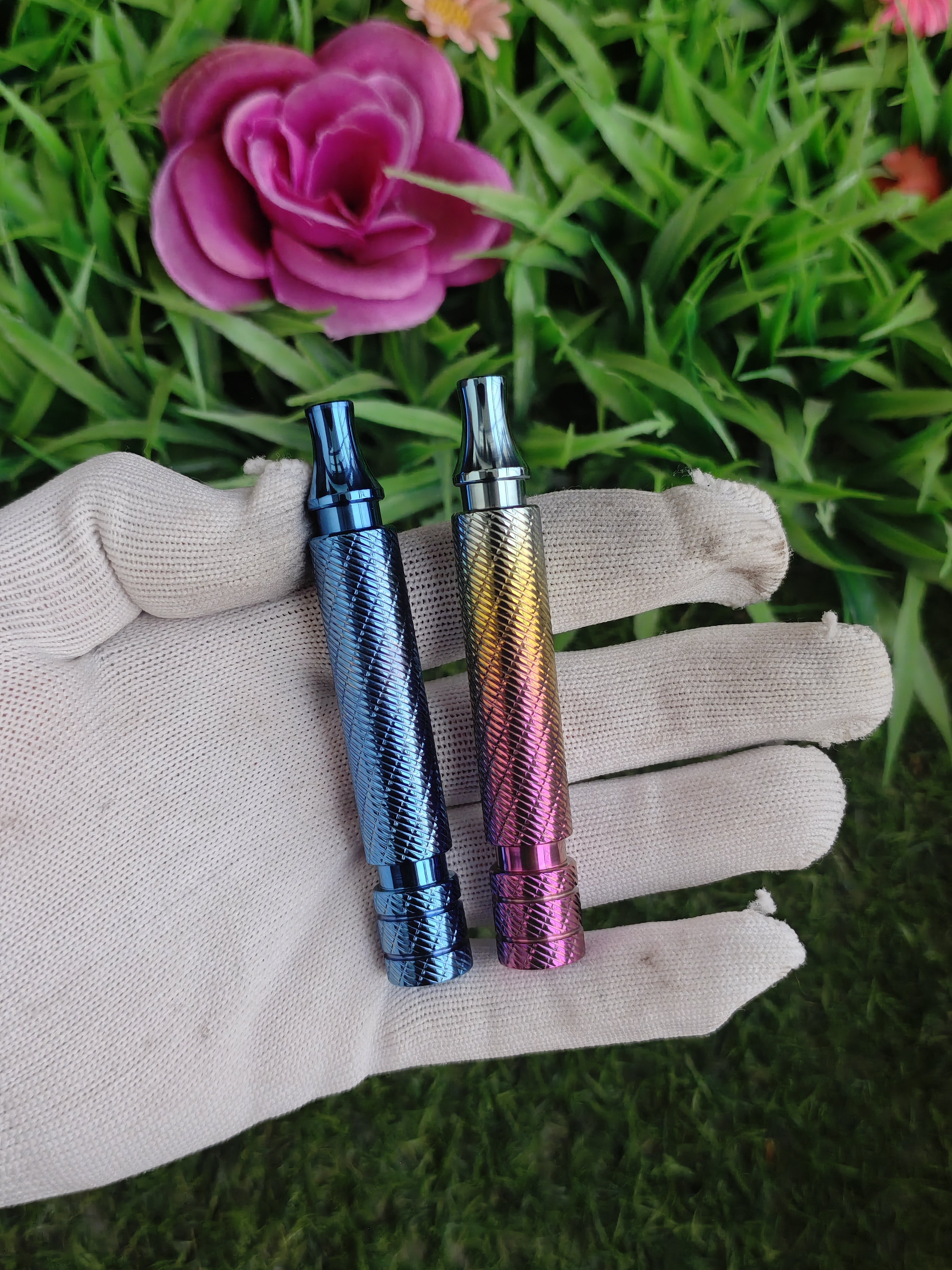 钛合金阳极氧化蓝色彩色网纹男士安全剃刀柄手动老式刮胡刀手柄