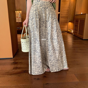 20746 女高腰显瘦百搭休闲裤 清仓捡漏 复古碎花波西米亚风阔腿裤