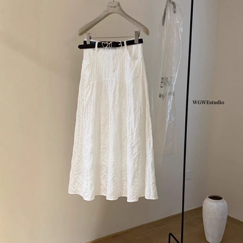 清仓不退换立体格纹中长款半身裙女春夏休闲百搭长裙(配腰带)5238