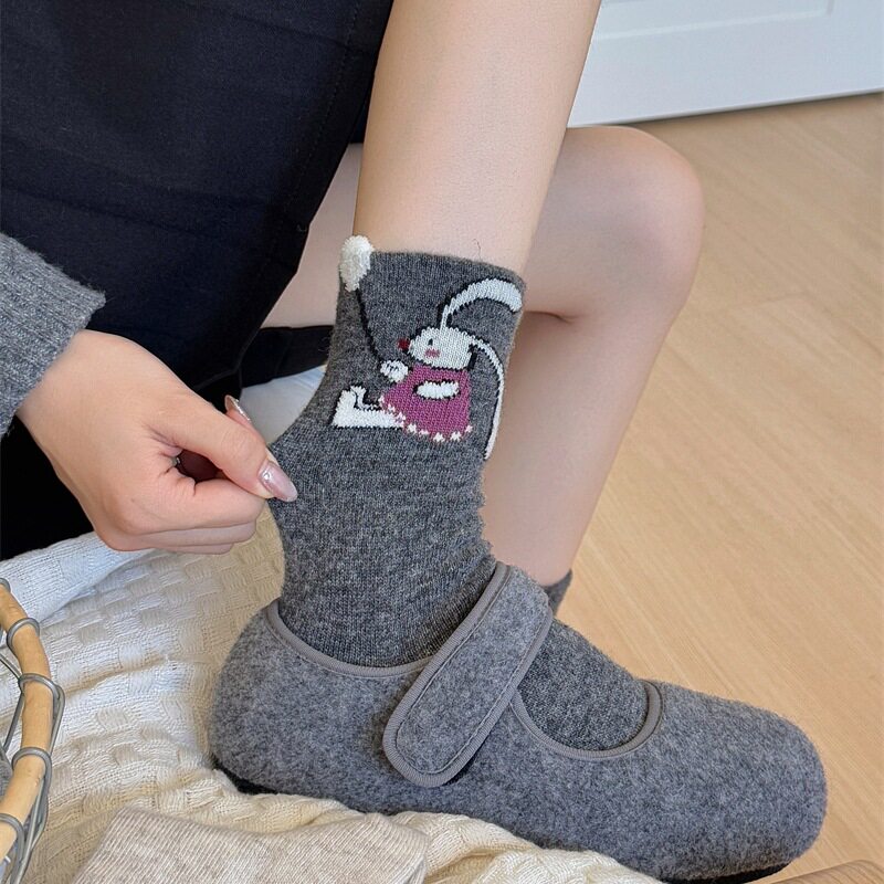 袜子秋冬加厚保暖绵羊毛柔软保暖可爱气球小兔中筒袜韩系女堆堆袜