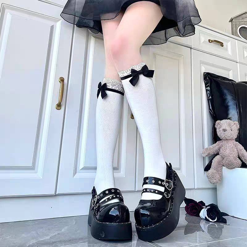 日系芭蕾风甜美Lolita蝴蝶结白色中筒袜蕾丝花边百搭JK小腿袜黑色,女士内衣/男士内衣/家居服,长筒袜,淘宝优惠券,粉丝福利购,淘宝优惠卷