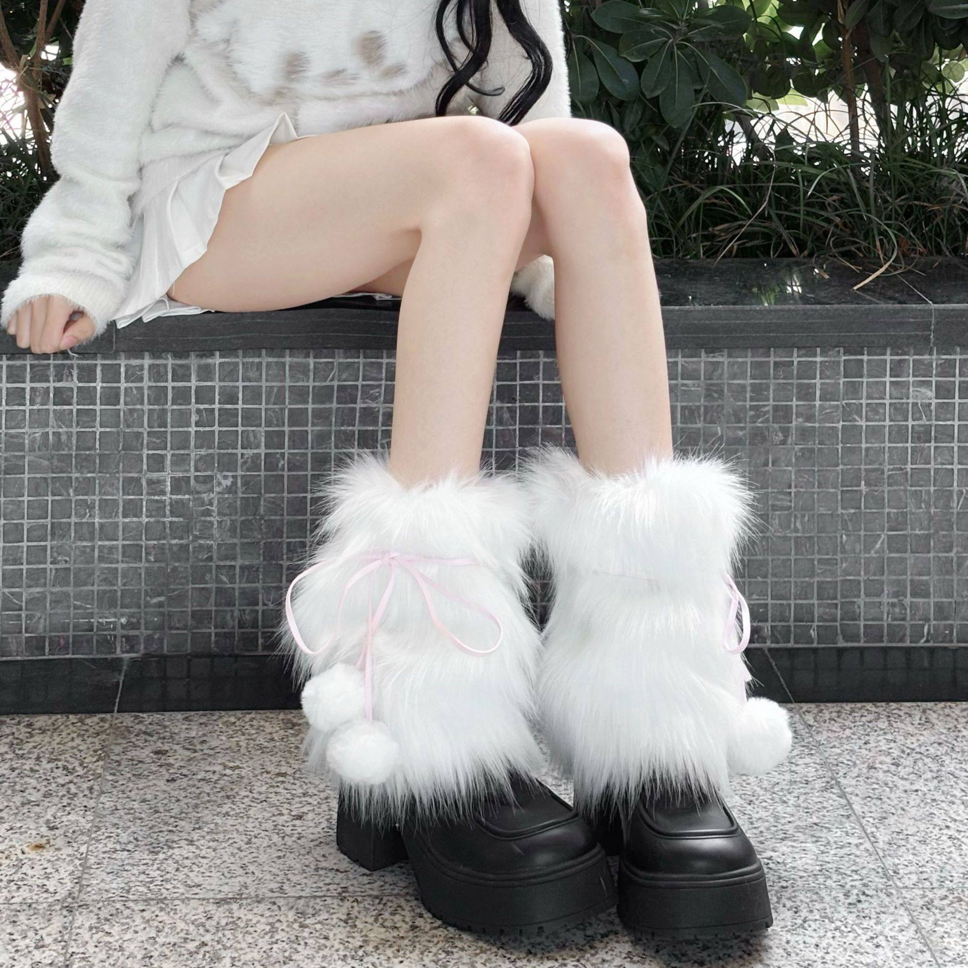 白色毛绒腿套y2k辣妹毛球秋冬加厚保暖中筒靴套日系jk仿皮草袜套,女士内衣/男士内衣/家居服,短袜,淘宝优惠券,粉丝福利购,淘宝优惠卷