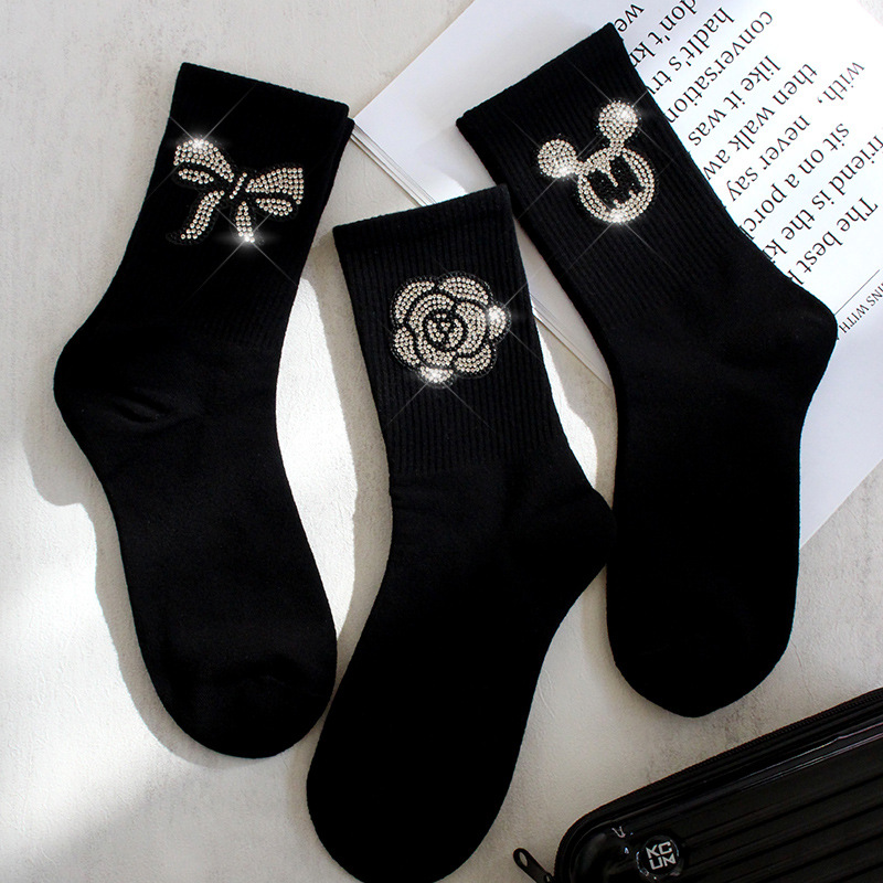 秋冬烫钻重工中筒袜饰品潮袜