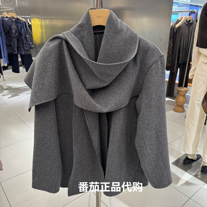 JNBY/江南布衣26冬款专柜正品围巾领宽松毛呢绵羊毛外套5X0810360