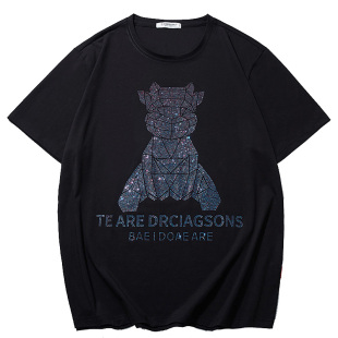 T恤2023新款 短袖 夏季 潮胖子打底衫 衣服烫钻宽松 400斤大码 半袖 男装