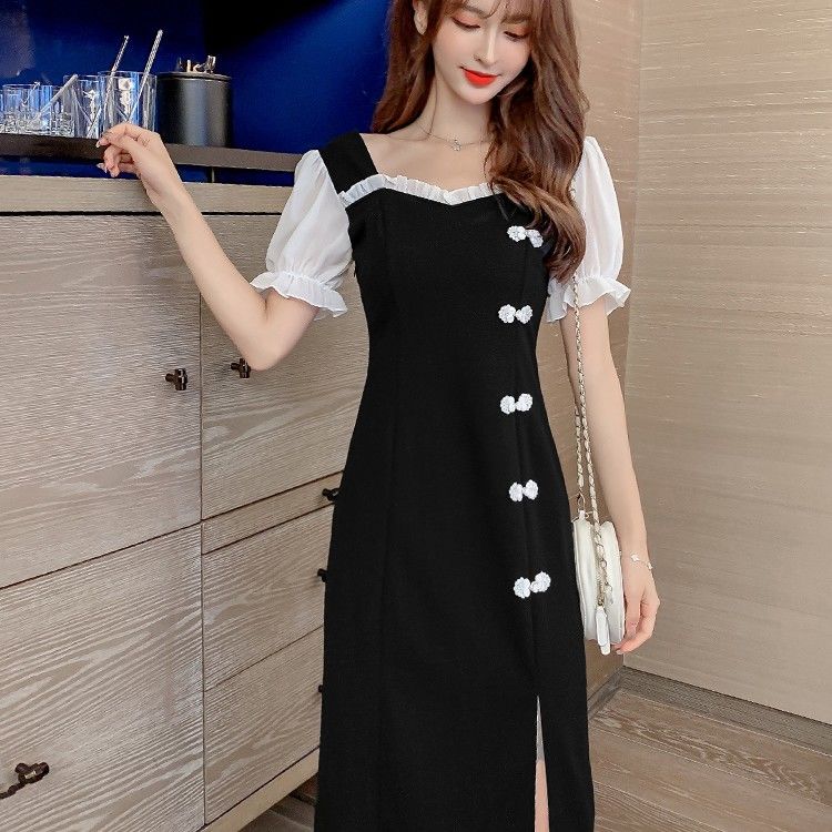 Summer new improved cheongsam sexy retro small black skirt slim dress long skirt women's skirt children