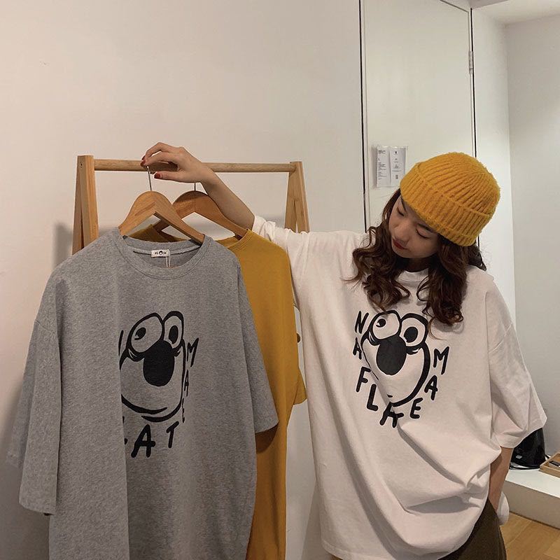 網紅短袖t恤女夏2021寬鬆韓版ins潮bf慵懶風百搭歐美怪味少女上衣