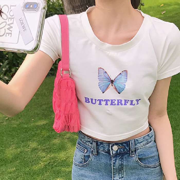 Student butterfly print T-shirt short sleeve style