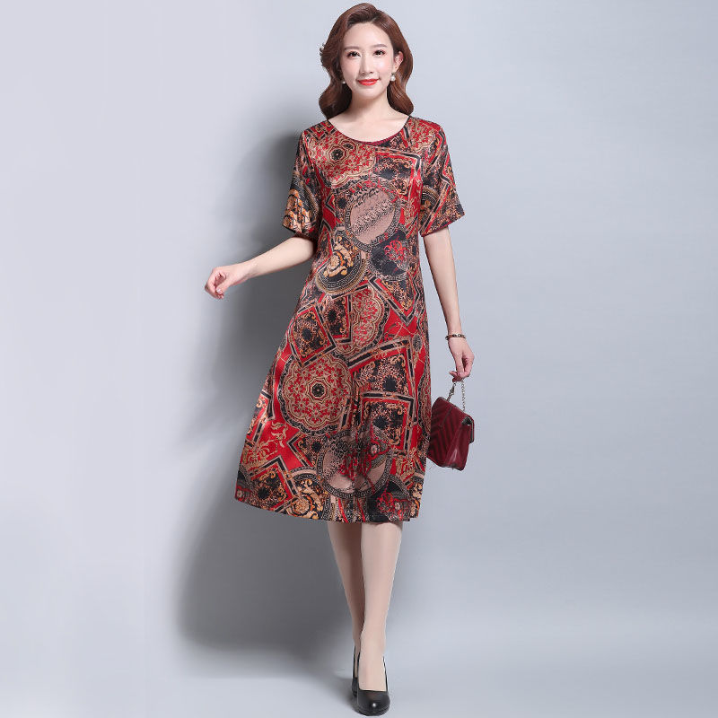 Fat mother floral dress temperament Jin cover belly show thin slim summer hem skirt length skirt loose