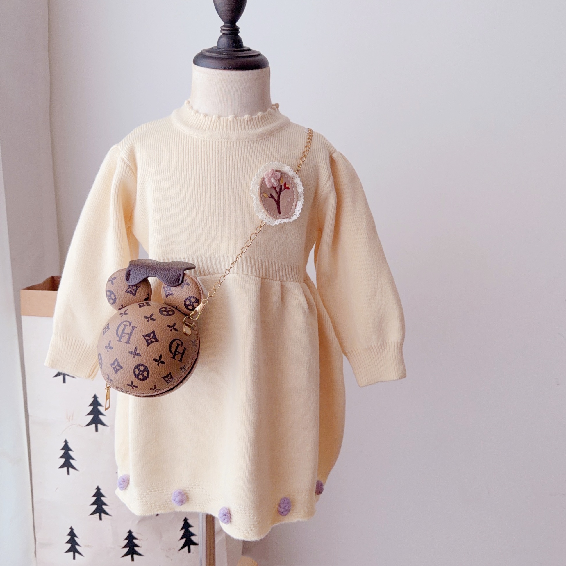 女童毛衣裙针织纯色打底裙连衣裙