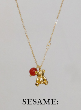 「新年礼物」气球小熊925银链条红玛瑙吊坠项链精致可爱素链女