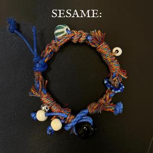 「新年礼物」飒米蓝烟花藏式 手工编绳手链陶瓷转运红手绳五彩绳