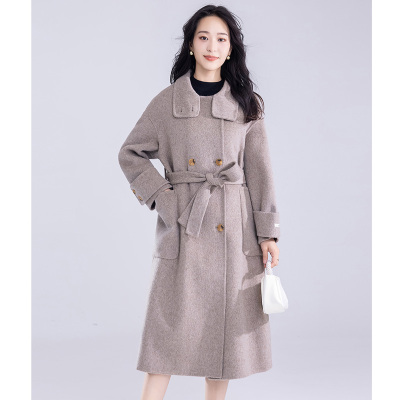 DE2728新2023秋冬时尚宽松赫本风加厚兔毛绵羊毛双面羊绒大衣3QR