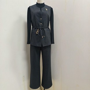 欧维芙366秋季2025新经典百搭时尚洋气显瘦三件套套裤女卡恩妮