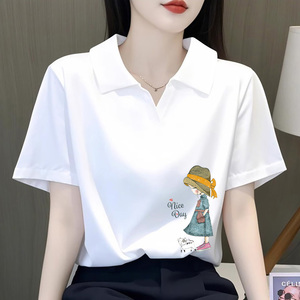 清仓捡漏100%纯棉短袖翻领t恤上衣女减龄休闲2025夏季新款POLO衫
