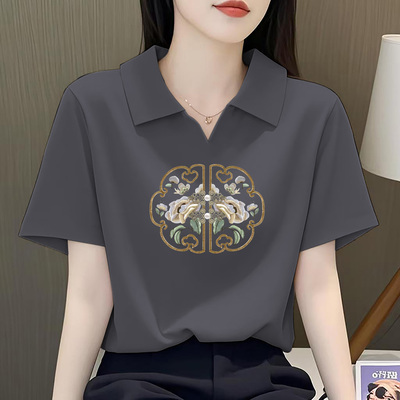 纯棉翻领POLO衫短袖t恤女新中式