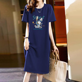 开叉显瘦T恤连衣裙 外贸欧货女装 夏季 纯棉宽松大码 中长款 口袋短袖