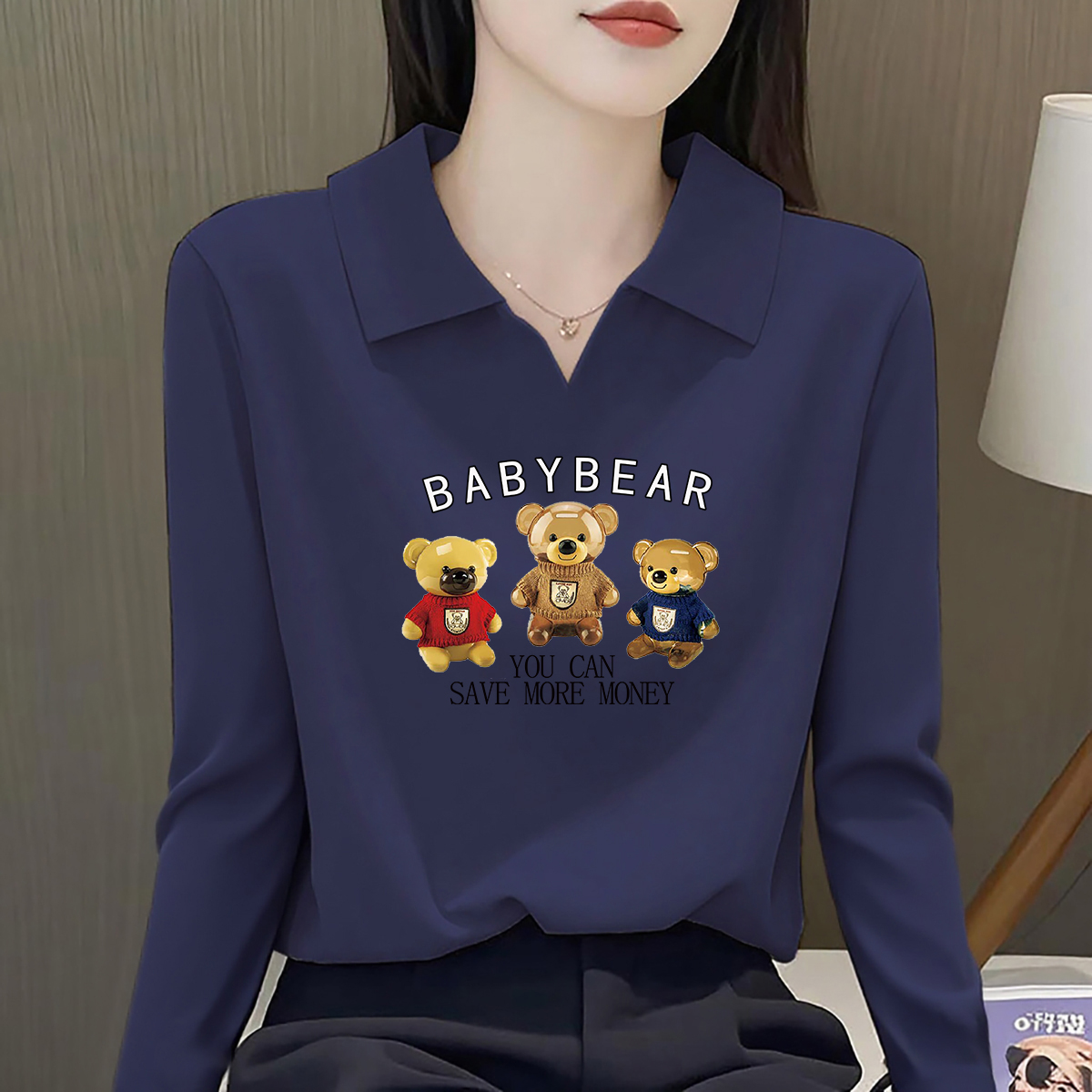 大码翻领设计感秋冬季上衣潮打底