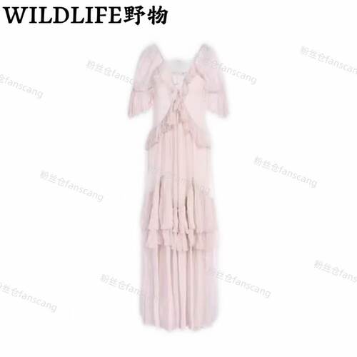 WILDLIFE｜蕾丝V领荷叶边短袖连衣裙C-001M7512