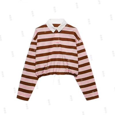 26SS |普拉*条纹长袖收腰polo上衣C-001M7355