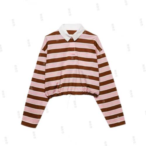 26SS |普拉*条纹长袖收腰polo上衣C-001M7355