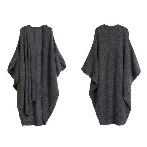 【小众设计师】易梦玲同款慵懒风灰色针织开衫斗篷披肩C-001M6688