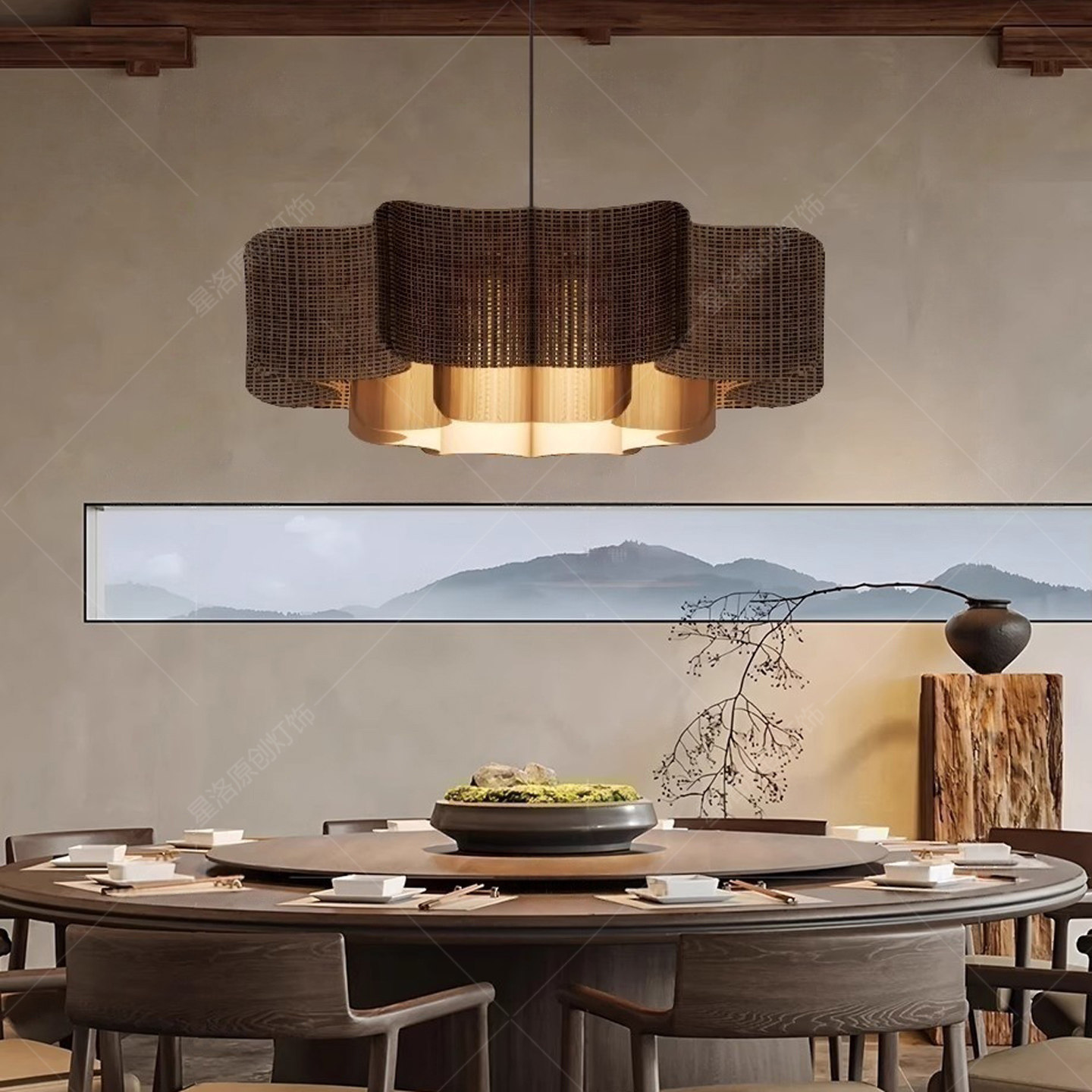 新中式餐厅吊灯客厅主灯餐饮饭店包厢民宿酒店禅意茶室复古藤编灯,家装灯饰光源,餐厅吊灯,淘宝优惠券,粉丝福利购,淘宝优惠卷