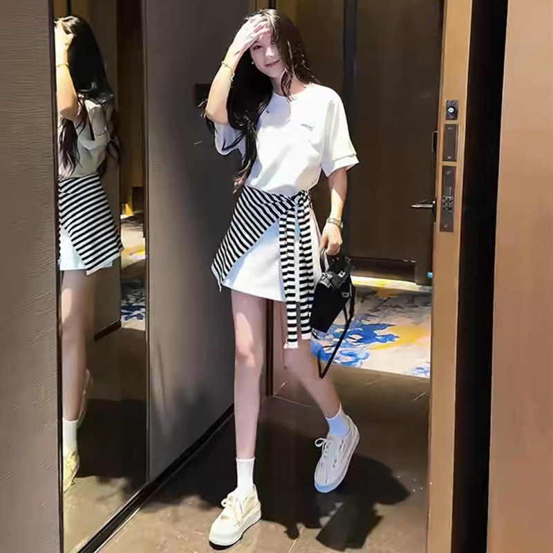 减龄休闲运动套装女夏季学生宽松显瘦韩版时尚洋派短袖短裙两件套