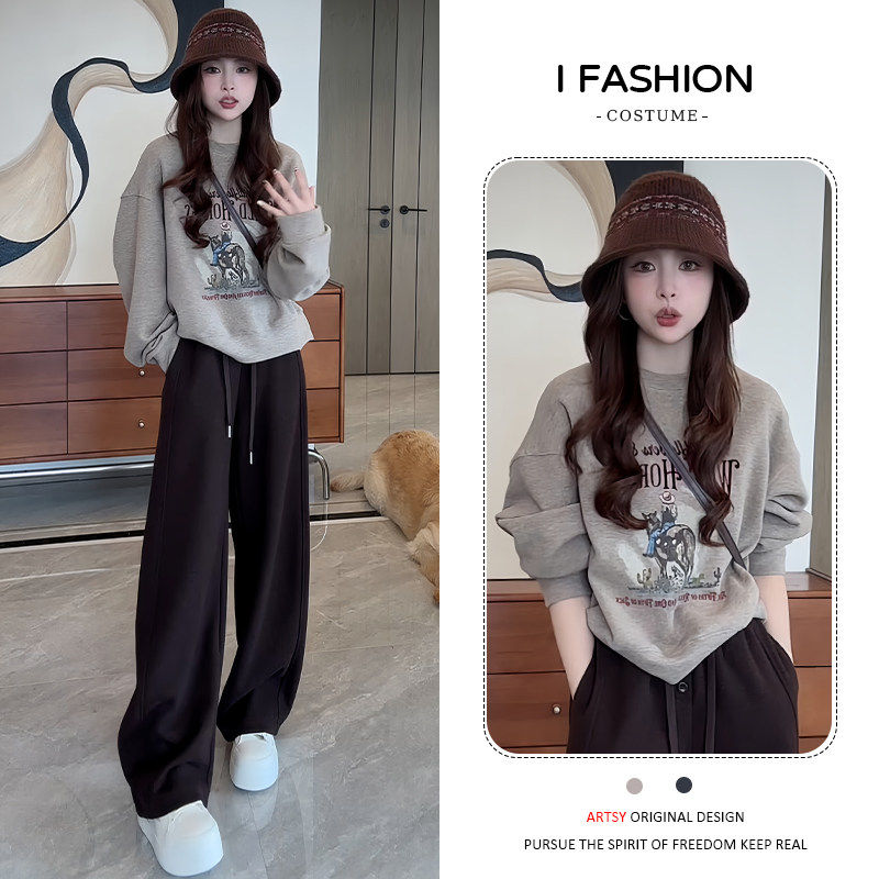 小个子休闲运动套装女装2026年春秋新款网红炸街卫衣阔腿裤两件套