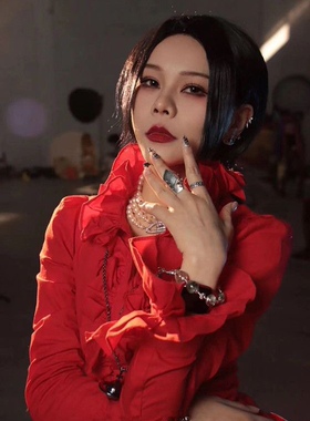 cosplay2024日本新款动漫人物修身黑白色衬衣立领长袖衬衫收腰女