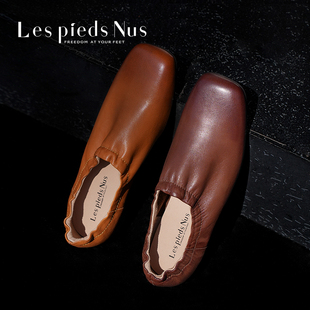 复古一脚蹬极简单鞋 Les 原创手工真皮擦色方头乐福鞋 Nus 女 Pieds