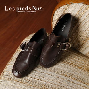 女一脚蹬平底深口单鞋 Les 油蜡牛皮复古乐福鞋 Nus拾光慢履 Pieds
