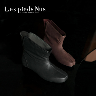 Pieds 手工磨砂分趾短靴女复古时装 Nus 打蜡牛皮 靴 原创设计 Les