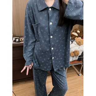 韩系碎花睡衣女德绒保暖秋冬高级慵懒感长袖长裤ins风家居服套装