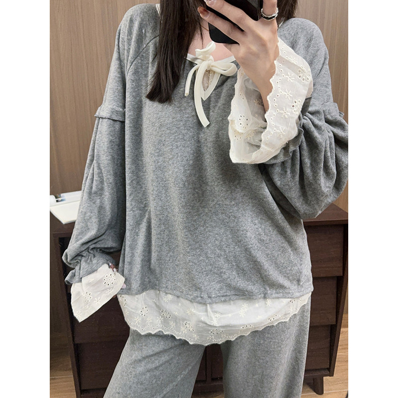 日系花边睡衣女春秋季加厚保暖