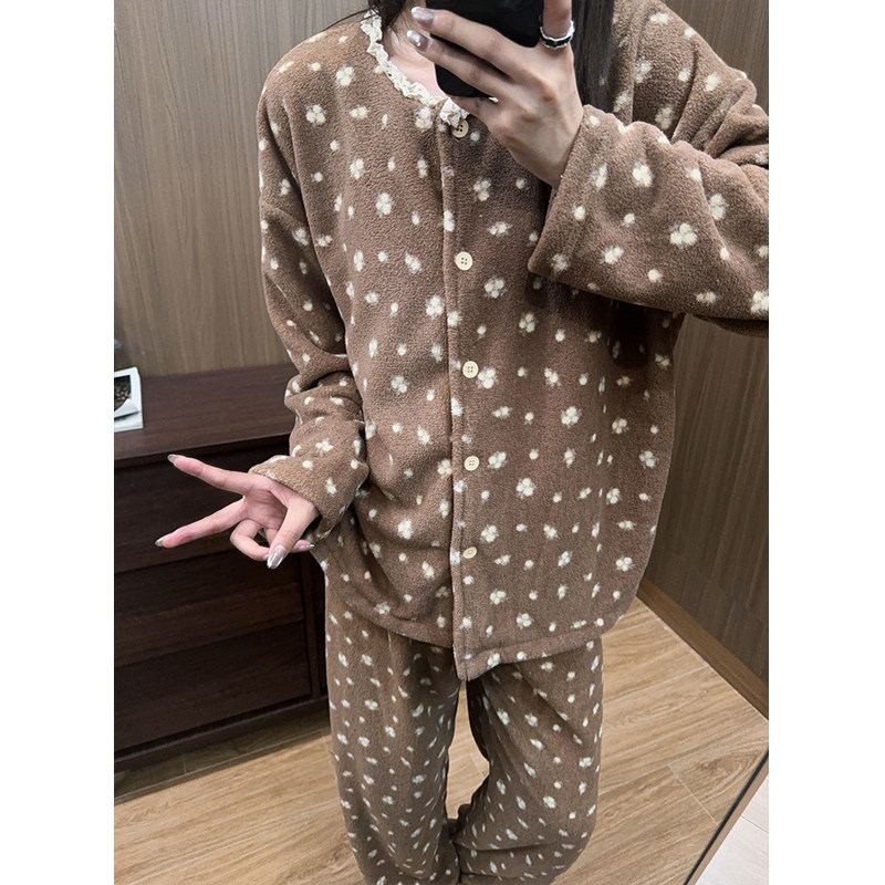 日系碎花加厚加绒睡衣女