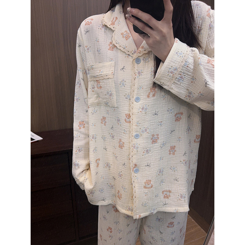 韩系卡通小熊睡衣女婴儿棉纱