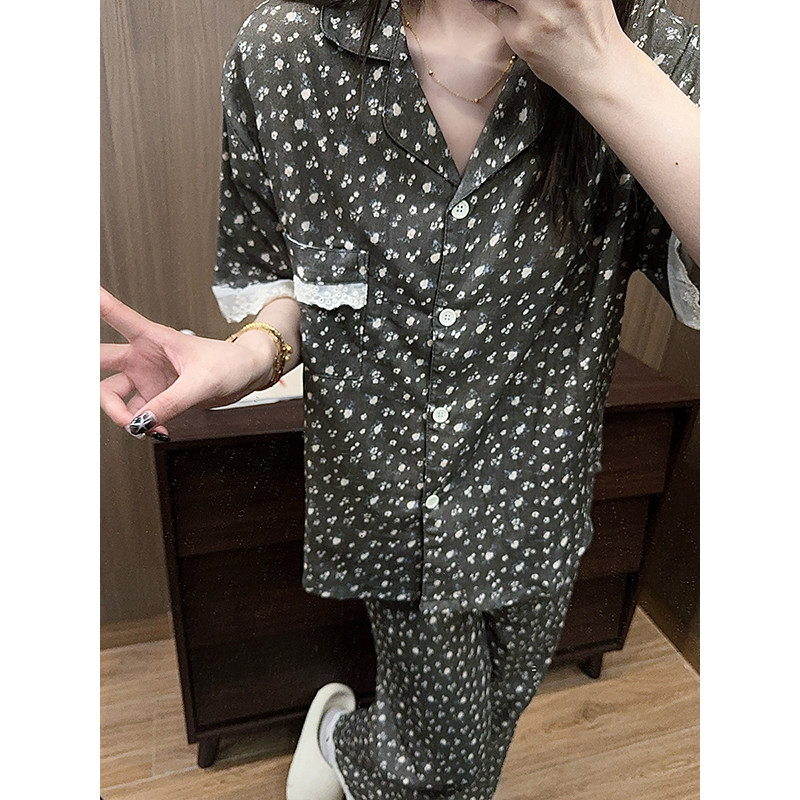 韩国卡通碎花睡衣女婴儿棉纱